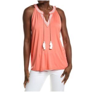Jones New York Womens Embroidered Halter Neck Tank Top Small Coral Sun NWT $70